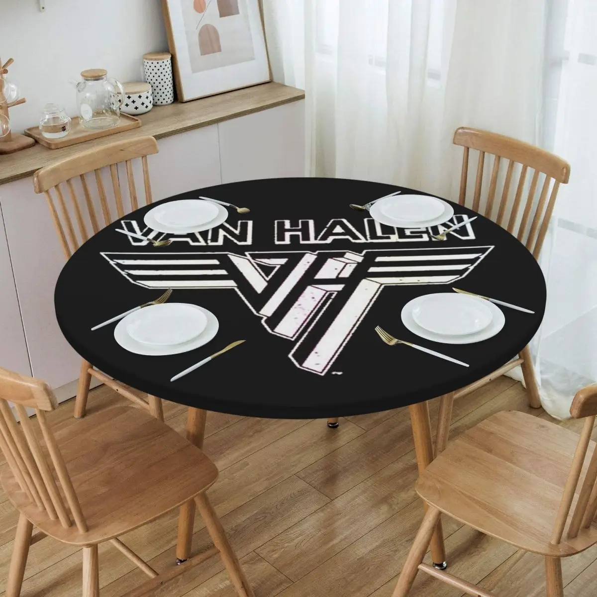 Van Halen 5150 Logo Waterproof Round Tablecloth Oilproof Table Cloth for Kitchen Events Dining Table Cover