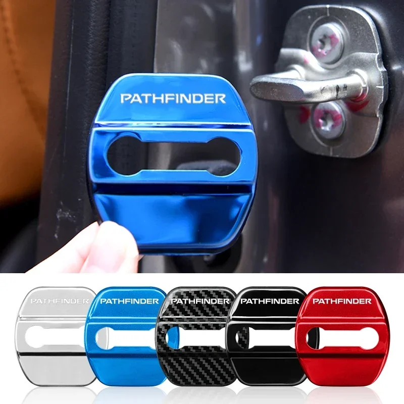 4PCS Car Door Lock Cover Stainless Steel Protect Buckle Case For Nissan Pathfinder Logo Door Stopper Anti-rust Decal Accessories