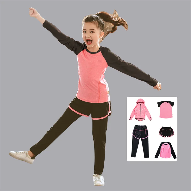 set kidsren's running quick-drying sportswear medium and large kidsren's fitness clothing girls spring and summer short sleeves