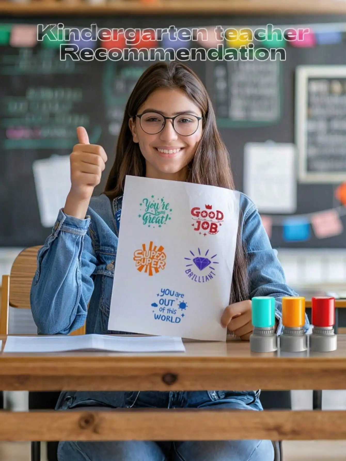 5pcs Teacher Comment Stamp Set – 5-Color Automatic Ink Encouragement & Signature Seals