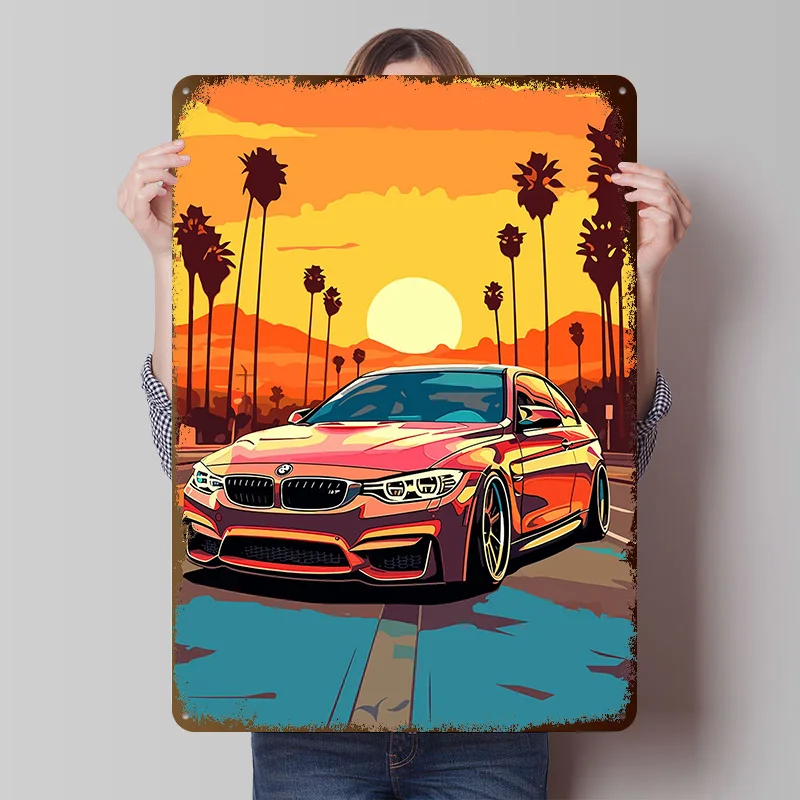 Sports Car 3 Car Minimalist Metal Poster Customized Wall Art Retro Vintage Tinplate Signs for Man Cave Mancave Decoration Gaming