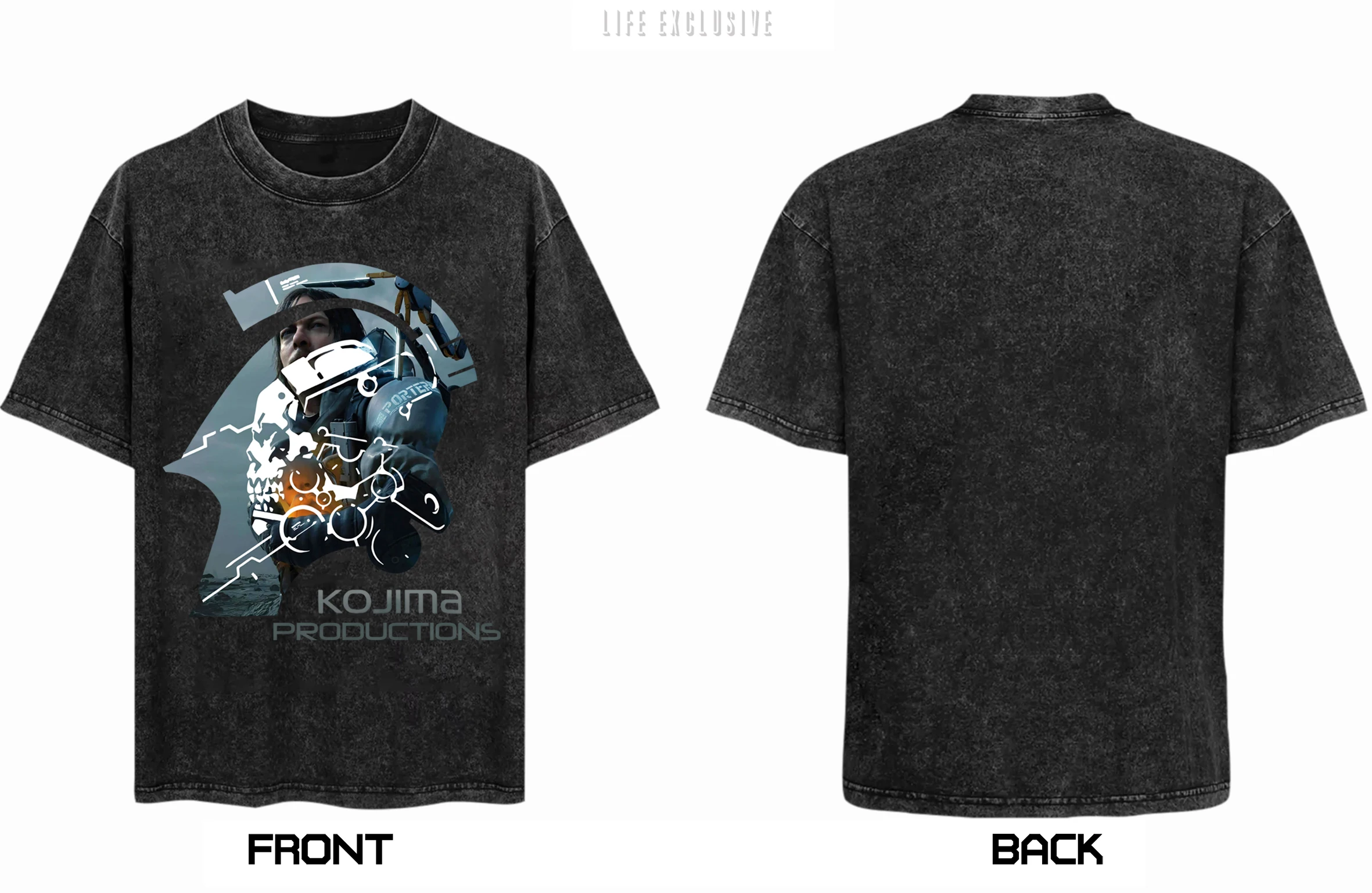 Camiseta lavada LE Metal Gear Kojima Productions, camisetas MGS Hideo Kojima, camisetas de algodón Death Stranding estampadas