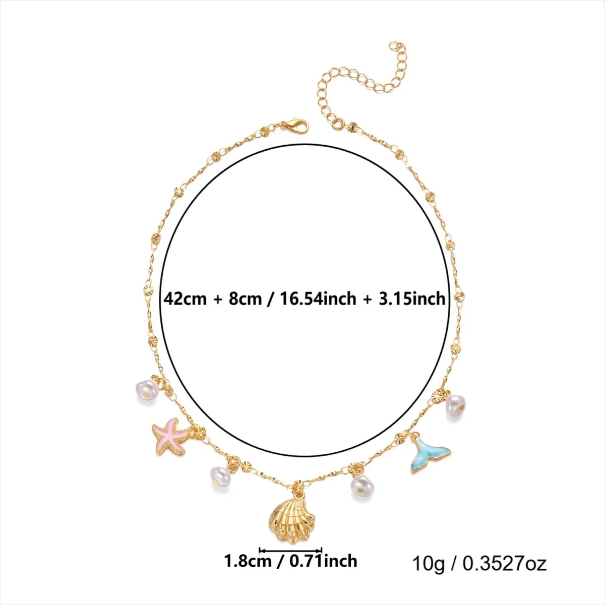 Sommerliche Halskette mit Imitationsperlen, Seestern- und Muschelanhänger für Damen und Herren, Bohemian Fischschwanz-Ozean-Strand-Choker, Urlaubs- und Party-Schmuck – Detail 19