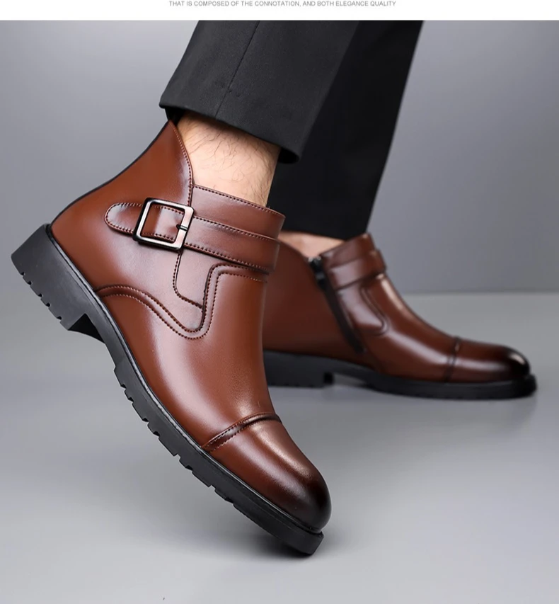Luxuriöse Business-Herren-Lederstiefel Modische Schnallen-Lederstiefel Elegante Herbst-Neuheit Vielseitige Knöchelstiefel – Detail 17