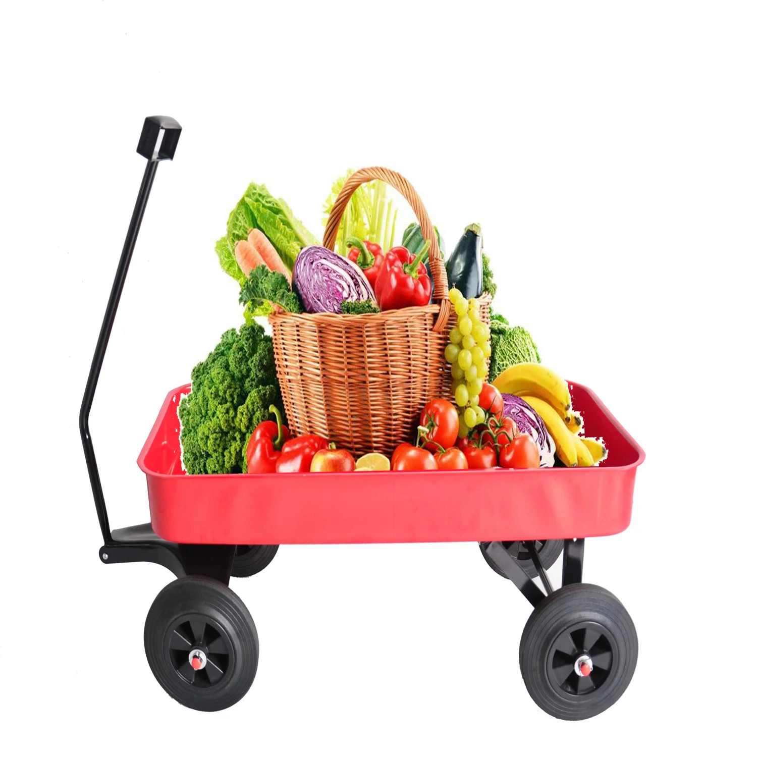 

All Terrain Garden Cart with Railing, Solid Wheels, 280lbs Weight Capacity - Red