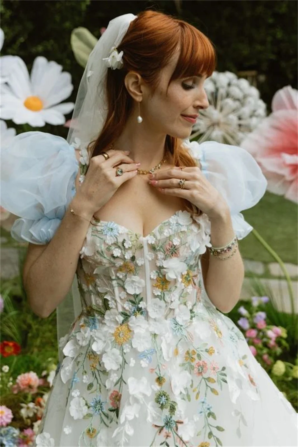 Suknia ślubna w stylu Kyoto, białe kwiatowe aplikacje, fason A, bufiaste rękawy, leśne Vestidos De Noche, długa do podłogi, formalna, kolekcja 2025