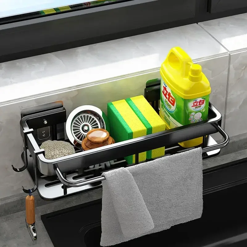 Kitchen Sink Holder Storage Rack Thickened Space Alumimum for Towel Sponge Holder Drain Rack Basket Organizers Bathroom Shelves