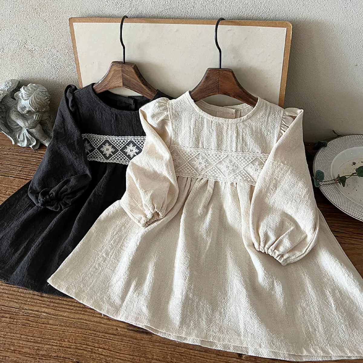 2026 Spring New Baby Girl Long Sleeve Casual Dress Sweet Cute Girls Princess Dress Cotton Infant Loose Lace Dress Kids Clothes