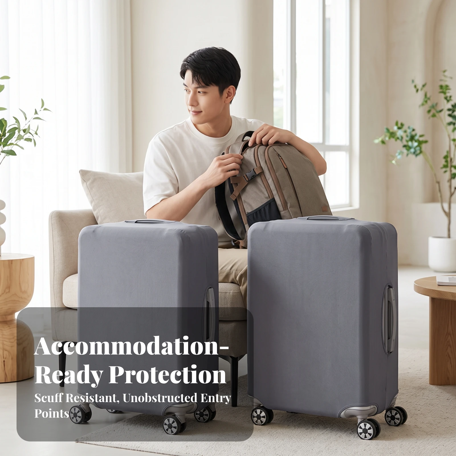 Elastic Luggage Cover Dustproof Suitcase Protector with Wheel Cutouts Travel Case Sleeve Scratch-Resistant for Travelers