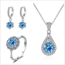 Sparkling moissanite Jewely set for charm lady 925 Sterling Silverring earring pendant necklace female dating party gift