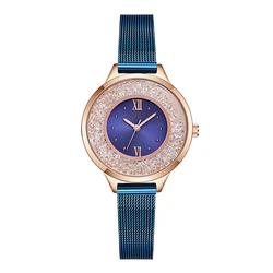 Reloj de pulsera de lujo para mujer, Malla de acero púrpura impermeable Reloj de mano de diamantes de imitación Moda femenina Reloj de pulsera de diseñador original para damas