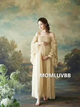 Fotoshooting Schwangerschaft kleid Luxus Französisch Stil Mutterschaft Fotografie Requisiten Kleid Tüll Chiffon Baby party Kleid