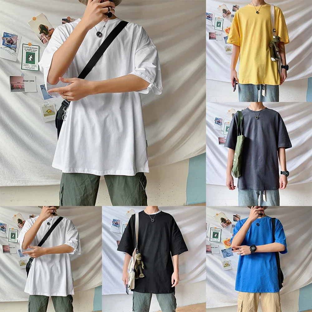 การออกนอกบ้านแบบสบาย ๆ ใช้ทุกวันเสื้อยืดแขนสั้นสีดําเสื้อผ้าทรงหลวมลําลองแขนสั้นลายสีทึบ