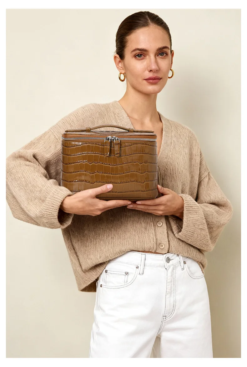 Aidrani Mini-Quadrat-Tasche aus echtem Leder mit Krokodilmuster, Handtasche mit großem Fassungsvermögen, Aufbewahrungstasche für Damen – Detail 3