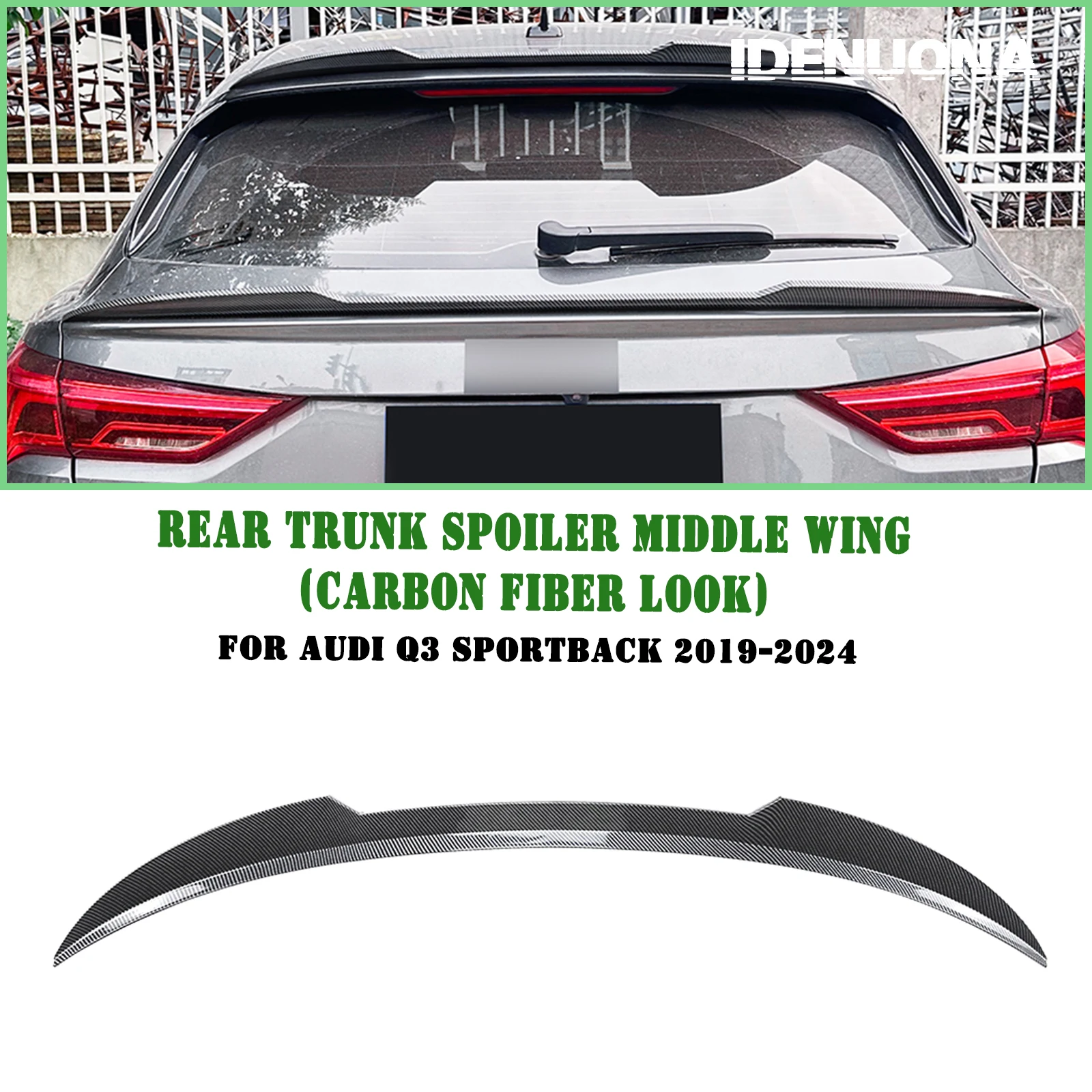 

For Audi Q3 F3 Sportback 2019-2024 Rear Middle Spoiler Wing Carbon Fiber Look/Gloss Black Car Tail Trunk Lid Center Splitter Lip