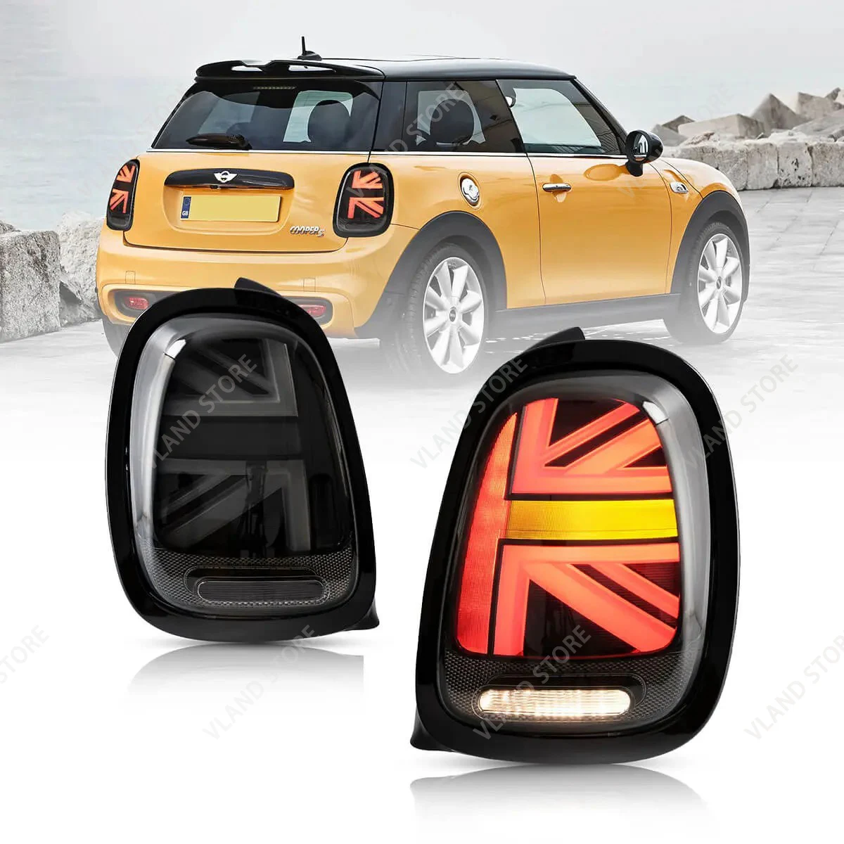 VLAND volledig LED-achterlichten voor de Mini Cooper F55, F56 en F57 (modeljaar 2014–2019), met sequentiële richtingaanwijzers en een complete achterlichtunit – een upgrade.