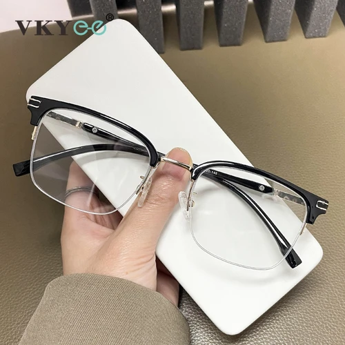 VICKY, gafas de lectura clásicas de negocios para hombre, medio marco, antiluz azul, miopía, hipermetropía, prescripción personalizable TR2242