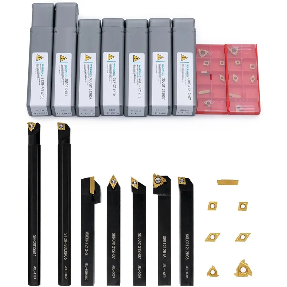 Promotional-1 Set Lathe Threading Tool Set 21 Pieces - 7 Pcs 1/2Inch Turning Shank Boring Bars with 14 Pcs Indexable Carbide Ins