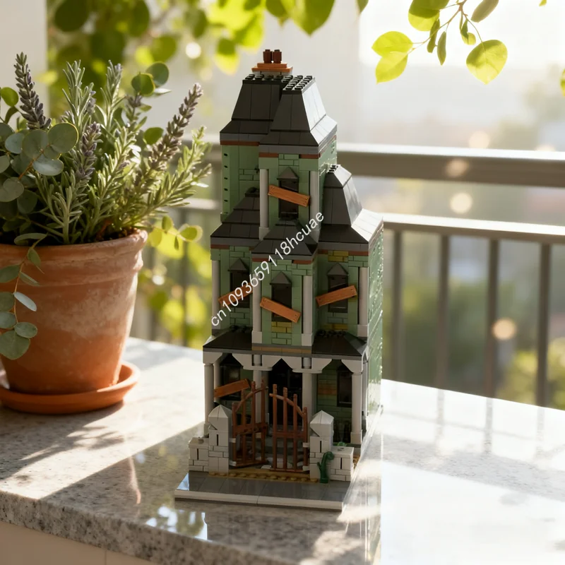 1015개 MOC 유령의 집 모듈형 거리 풍경 모델 블록 건축 크리스마스 선물 DIY 교육용 벽돌 장난감 어린이용
