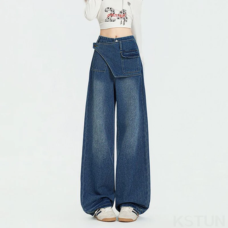 KSTUN 2026 جينز نسائي جديد واسع الساق عالي الخصر مستقيم الساق فضفاض بنطلون موضة جمالية Sence تصميم شخصي السراويل