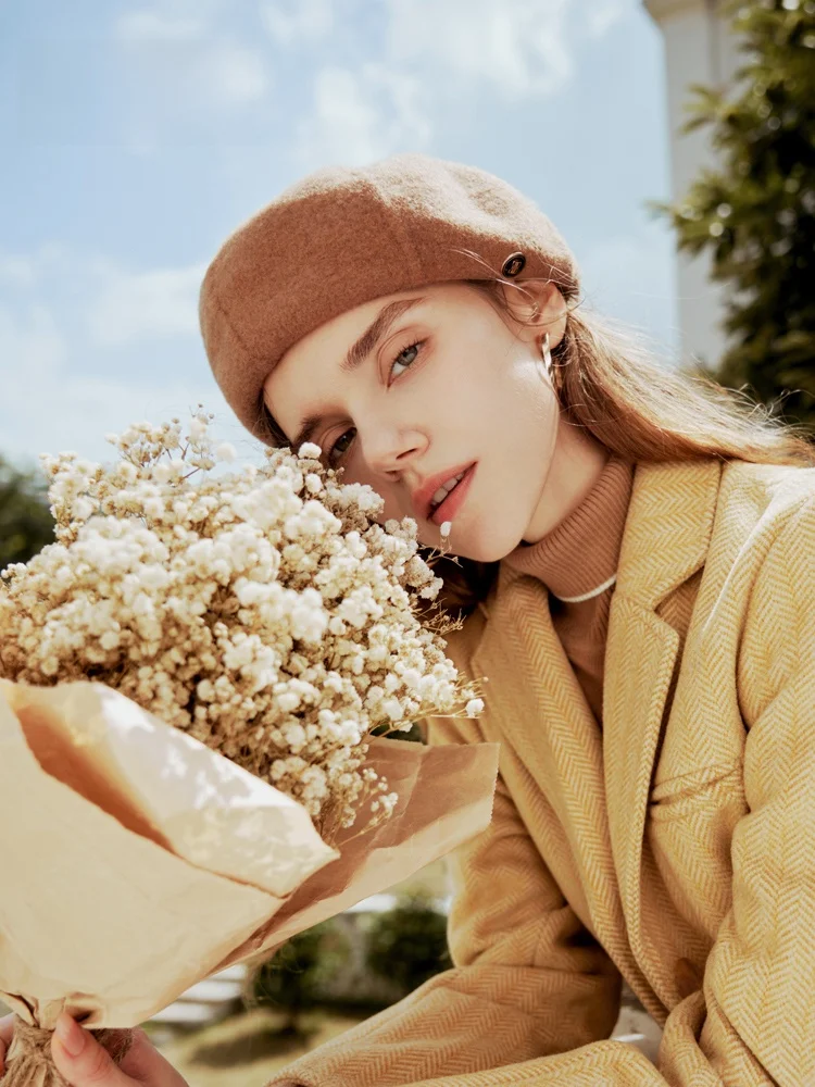 エレガントなウールベレー帽-女性用-旅行-秋冬-ファッションアクセサリー-パンプキン型-ブリムなし-ラウンドトップキャップ