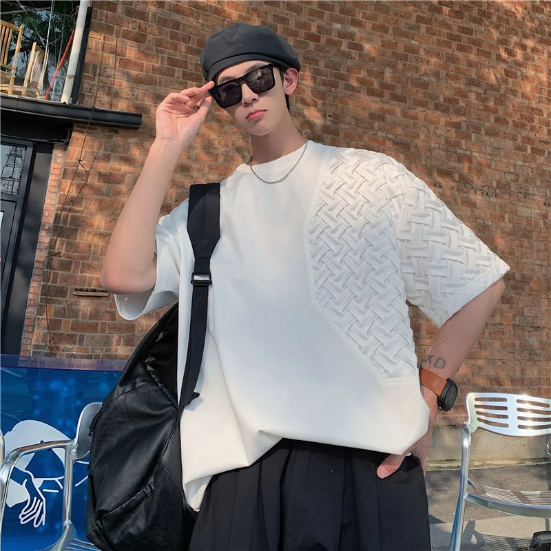 Spliced O Neck Short Sleeve Men T Shirt Summer Korean Harajuku Fashion Casual 2xl Oversized Clothing Black White Streetwear Tops