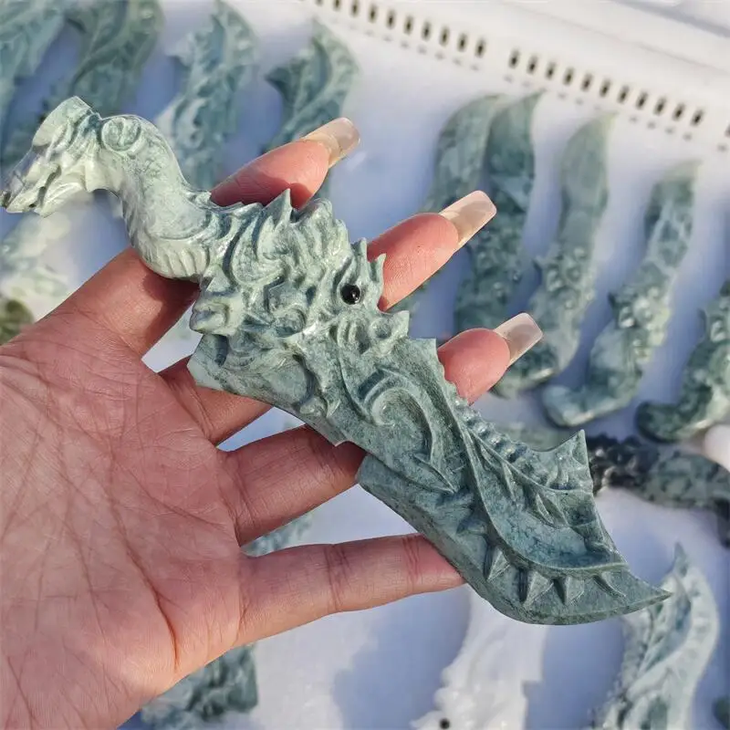 

Natural Quartz Jade Dragon Sword Carving Home Decoration Healing Energy Stone Children Birthday Gift 1pcs