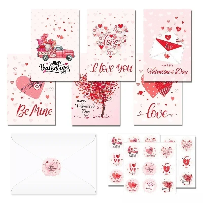 

24 Sheets Per Set Pink Love Valentine's Day Greeting Card for Girlfriend Festival Blessing Creative Cartoon Card with Envelope