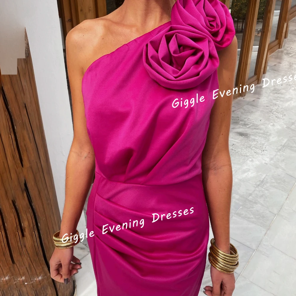 Giggle Satin One-Shoulder Flowers Slit Elegance Prom Gown Saudi Arab Summer Floor-Length Evening Party Dresses for Women 2024