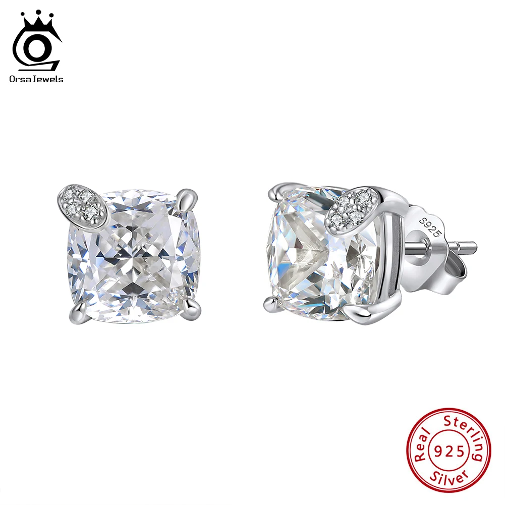 

ORSA JEWELS Wedding 925 Sterling Silver Zircon Stud Earrings 8A CZ Geometric Earrings Stud Exquisite Ear Jewellery Gift LZE58