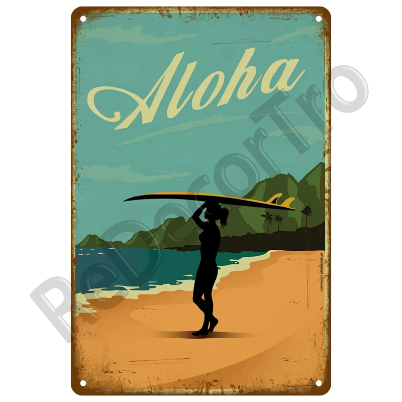 Placa de metal decoração de parede para casa, bar de praia, casa de surf, clube, pintura decorativa de ferro, placa de sinal de metal, arte de verão