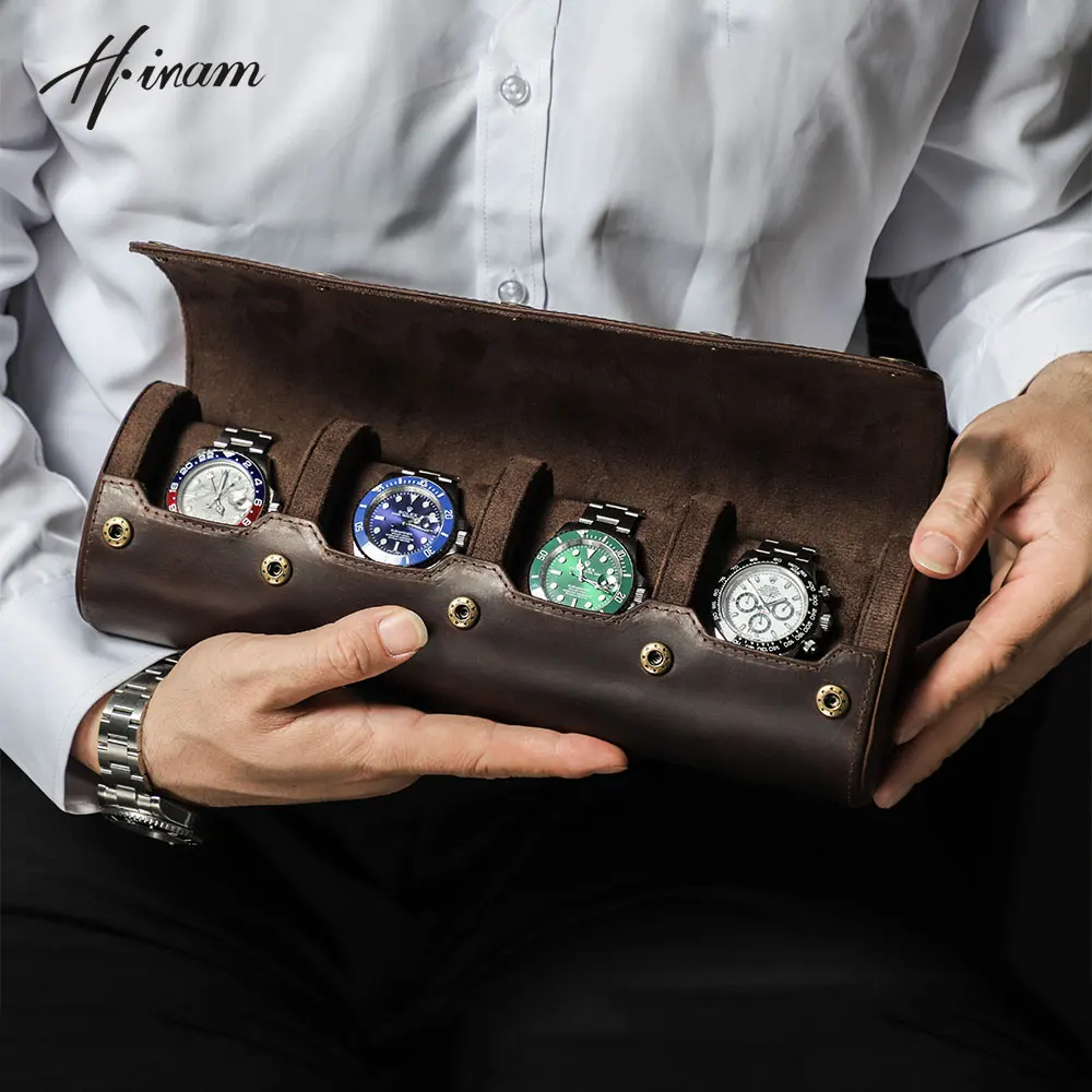 Vintage Genuine Leather 1/2/3/4 Slots Watch Roll Case Men Women Travel Portable Organizer Display Storage Box  Handmade Gifts