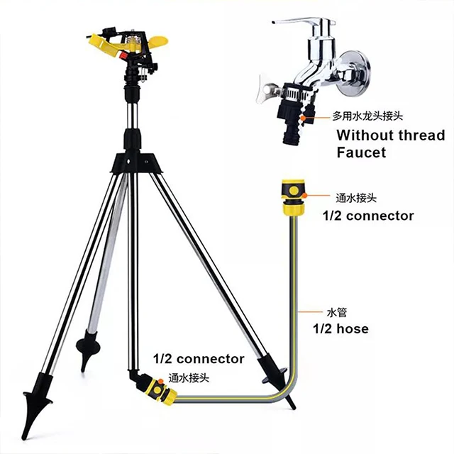 

1/2 Impact Pulse Turf Sprinkler Irrigation System on Garden Telescopic Tripod Irrigation System