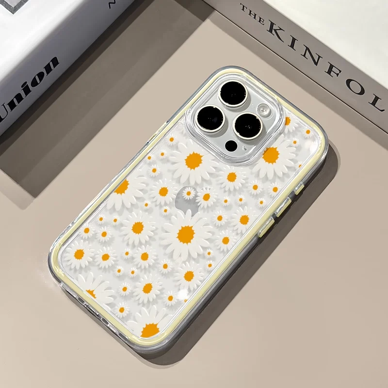 Funda de teléfono bonita 2 en 1 con flores de Margarita blanca creativa para iPhone 16 15 14 13 12 11 Pro Max Plus Y2K funda exquisita versátil ﻿