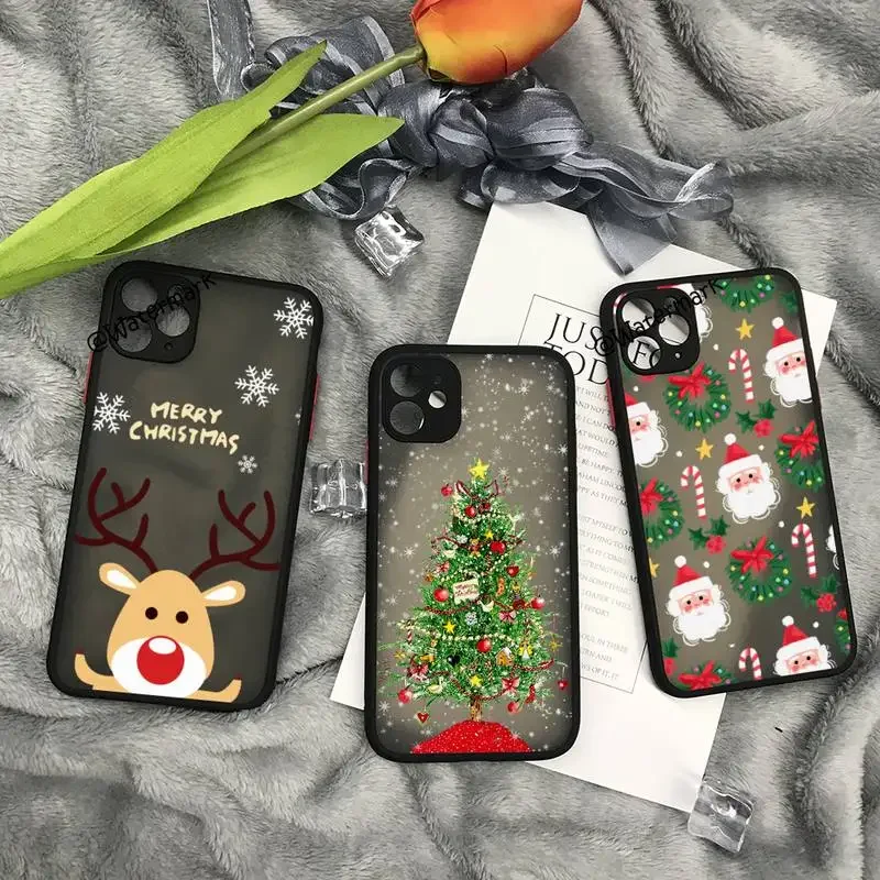 

Merry Christmas New Year Phone Case For iPhone 16 13 12 11 14 15 Pro Max Mini X XS 7 8 Plus SE Shockproof Matte Cover Fundas