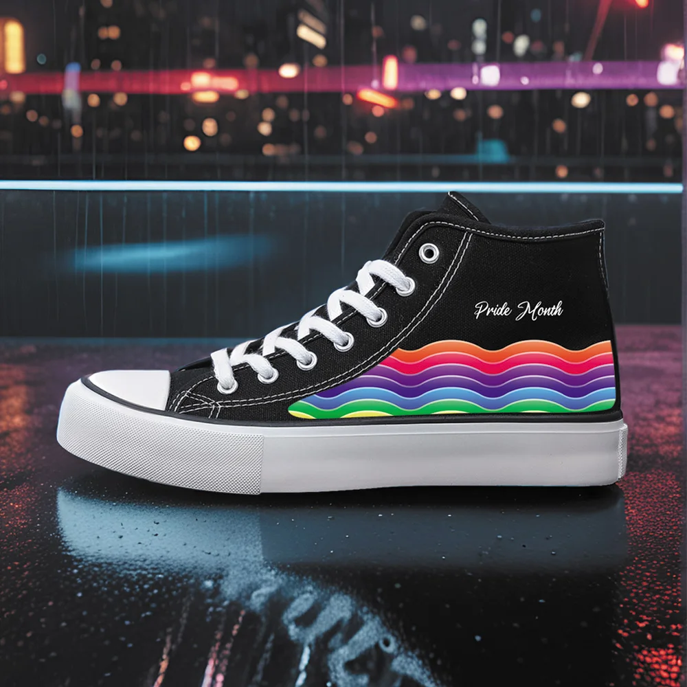 

Women's Sports Shoes, Student Sports Enthusiasts, Spring and Summer Women's Canvas Shoes, Rainbow High-Top Round Toe Flats Bottom Breathable Vulcanized Shoes, Digital Printing Women's Shoes