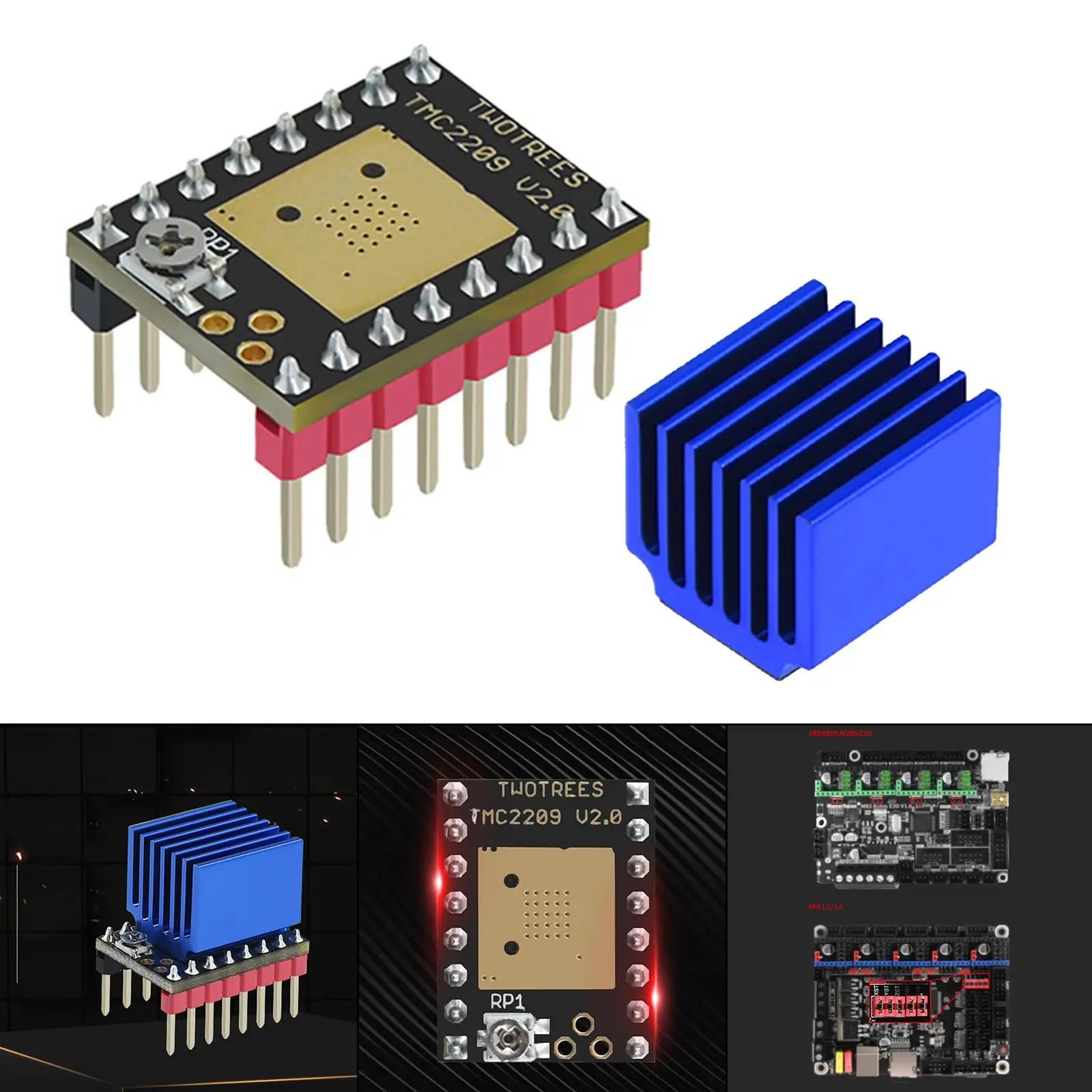 TMC2209 Driver 3D Parts Replacement Parts with Sink and Screwdriver for 3D