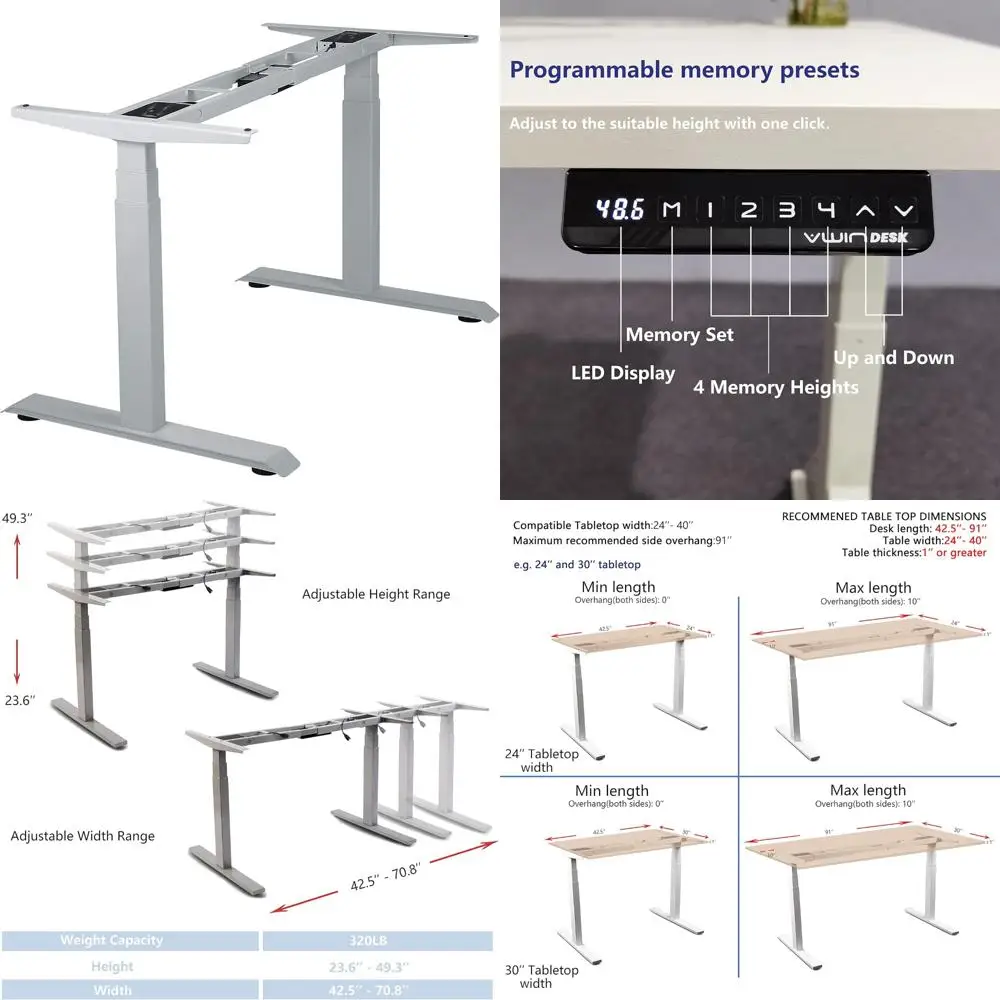 Electric Height Adjustable Desk Frame - Dual Motor 3-Segment Sit-Stand Desk