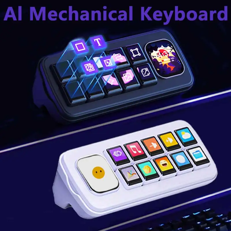 Computer XiaoZhi AI Mechanical Voice Keyboard Linux 10x0.85inch LCD Screen Customize keys +2.01 inch Secondary Display Deepseek