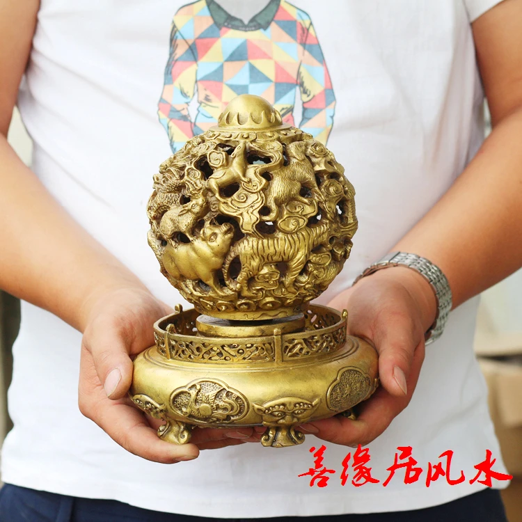 HOME office SHOP efficacious Money Drawing GOOD LUCK Mascot # 12 Zodiacs heaven and earth kiln FENG SHUI Brass statue