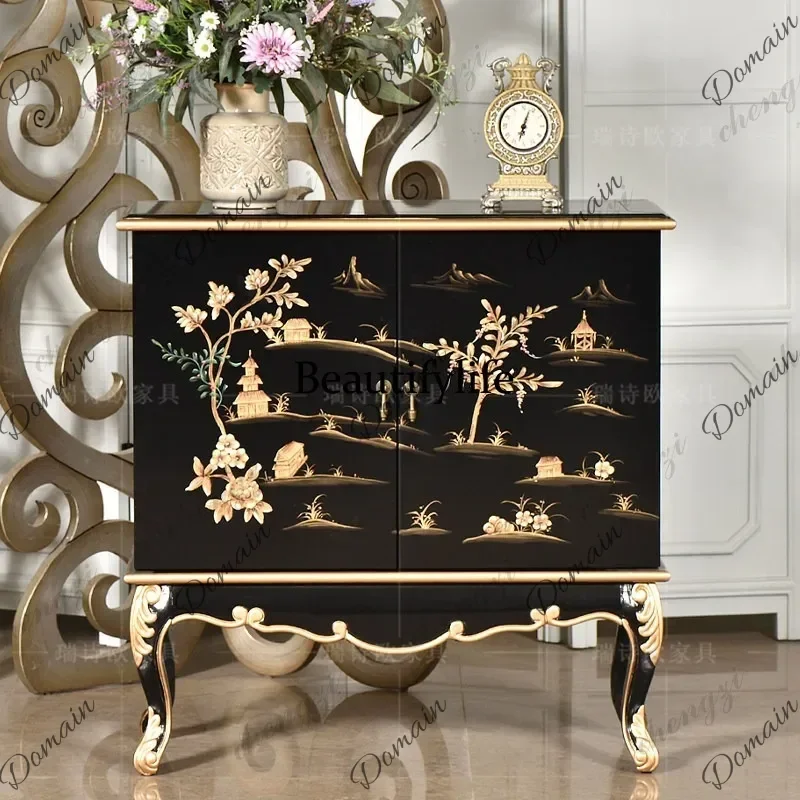 ISL Door entrance cabinet Solid wood retro painted storage shoe cabinet Classic dining side, living room partition cabinet
