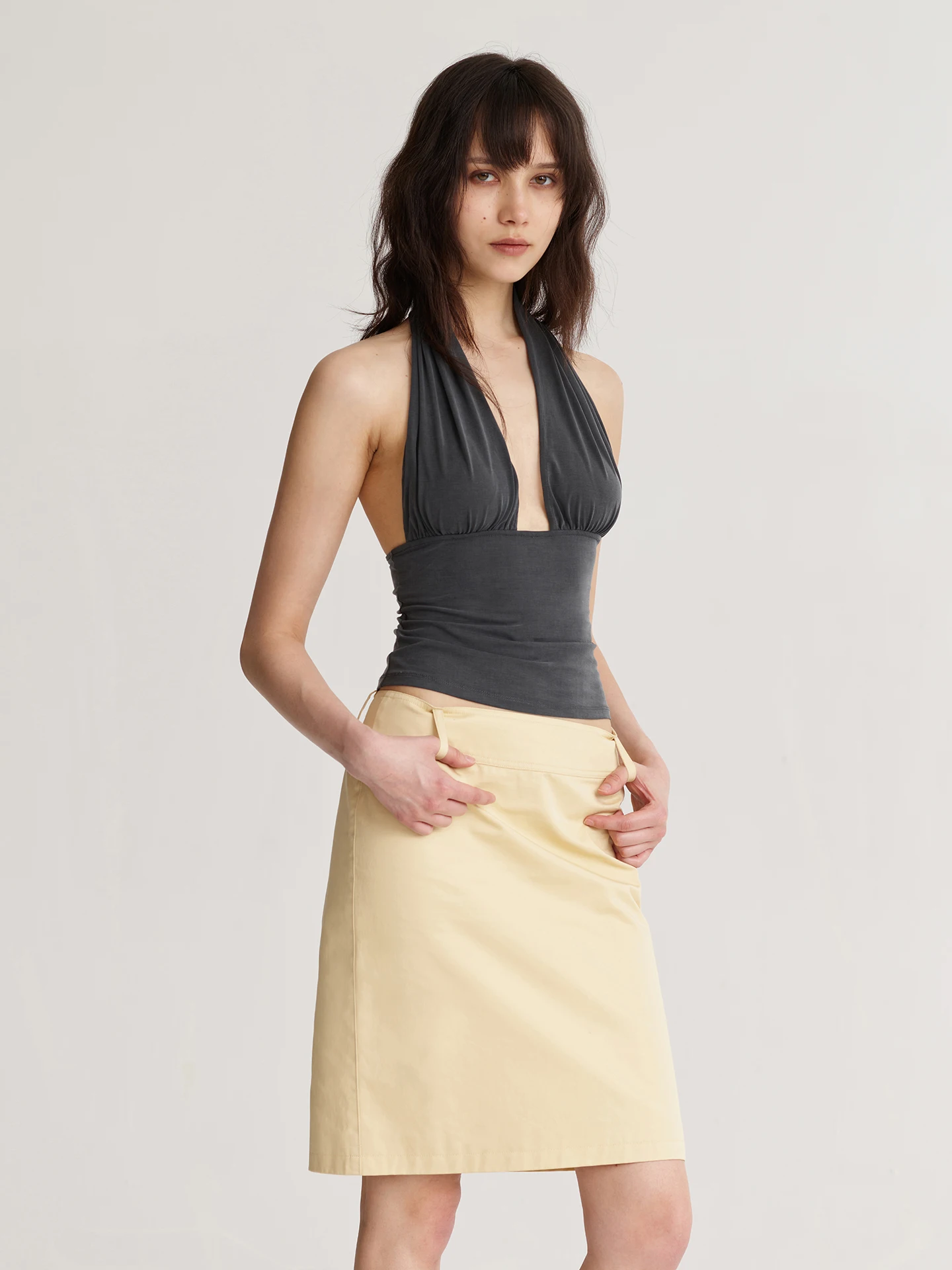 Dozzease Copper Ammonia Silk V-Neck Comfortable Women's Tank Top Fashionable Elastic Neck Hanging Summer Breathable Short