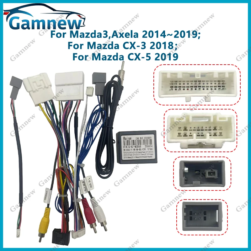 Car 16pin Wiring Harness Adapter Canbus Box Decoder Android Radio Power Cable For Mazda 3 Axela CX-3 CX-5