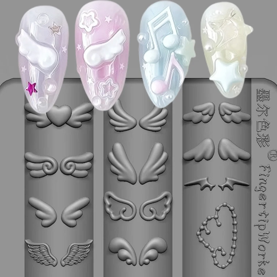 Molde de Silicona para Nail Art Alas de Ángel 3D Diseño de Alas de Ángel Moldes Reutilizables Plantilla de Manicura Transparente DIY Encantos Gel Alas Boda