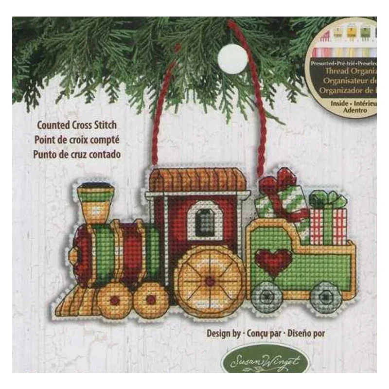 Amishop Top Quality Lovely Hot Sell Counted Cross Stitch Kit Train Ornament Christmas Tree Ornaments Gift Dim 08897