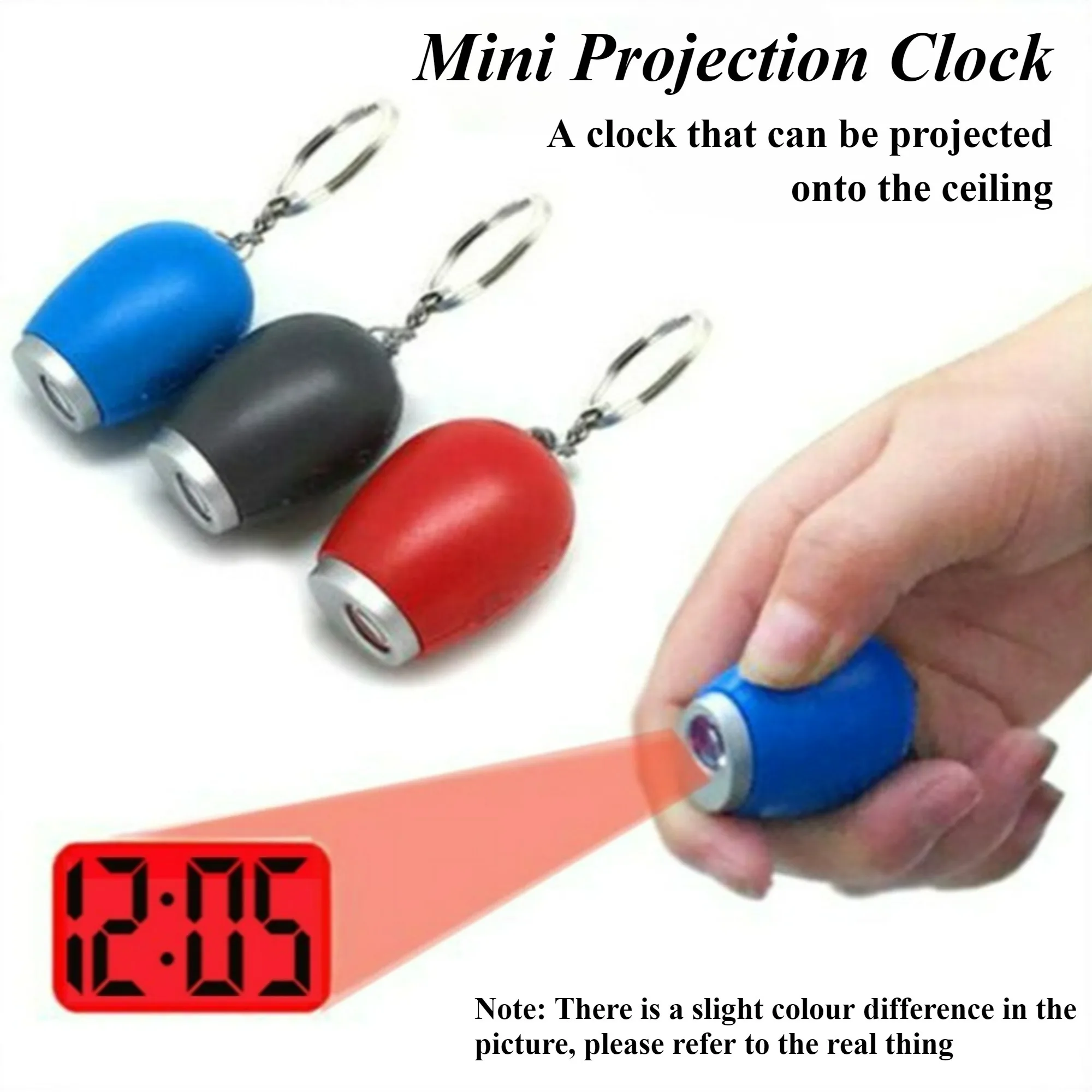 Mini Keychain Projection Clock Portable LED Digital Display Oval Plastic Alarm Clock for Traveling Business Trips