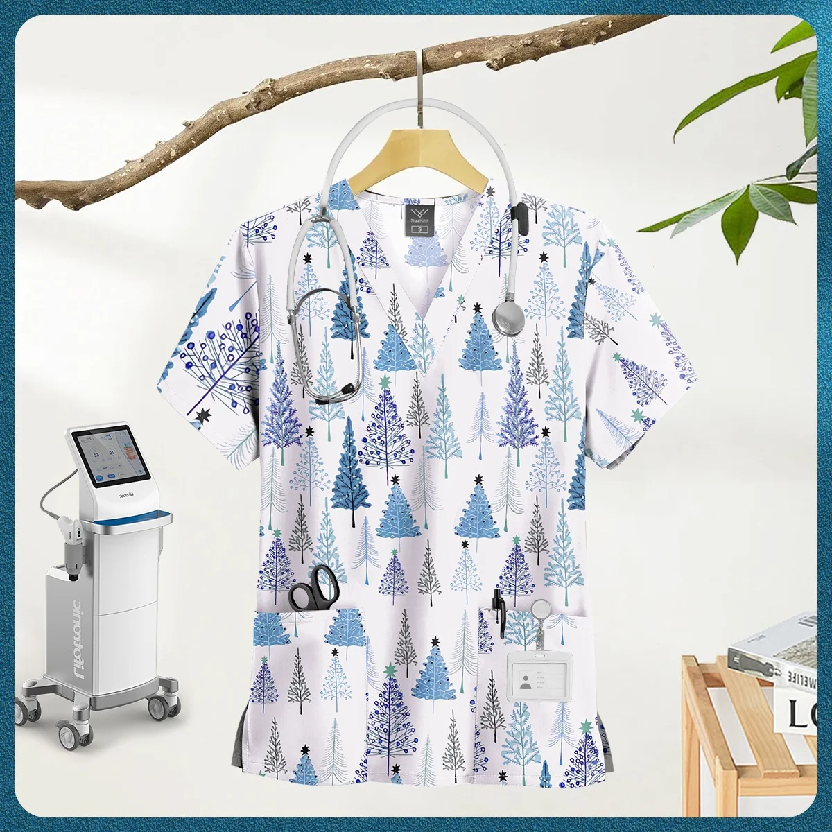 Damen-Stillkleidung, hochwertiges Oberteil mit Cartoon-Print, Krankenschwester-Zubehör, Krankenhaus-Arzt, medizinische Uniform, Arbeitsoberteile für Schönheitssalons