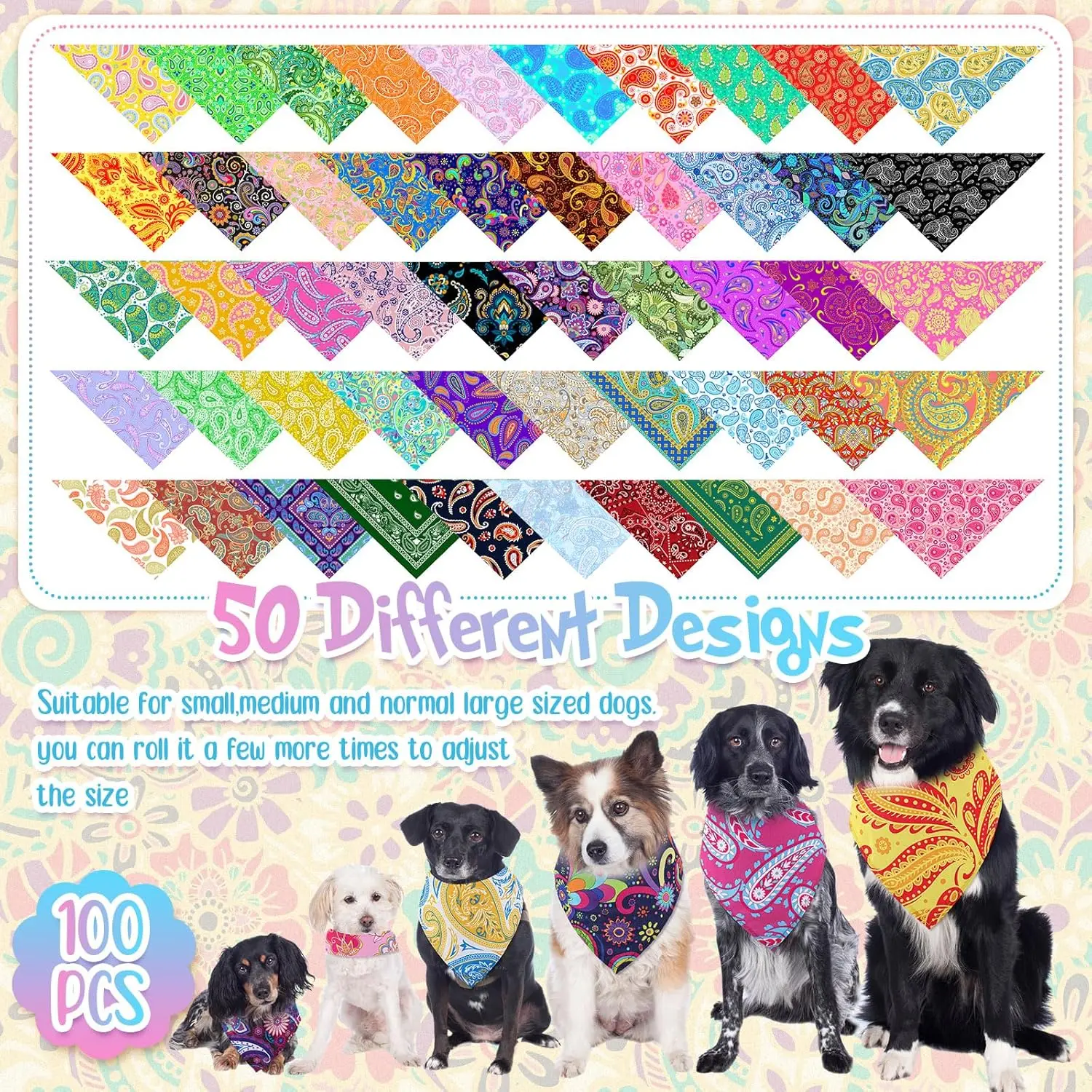 100 Stück Paisley-Hunde-Bandana in großen Mengen, dreieckiger Schal, Lätzchen, Hunde-Bandanas, Welpen-Pflegezubehör für kleine, mittelgroße und große Hunde und Katzen – Detail 3