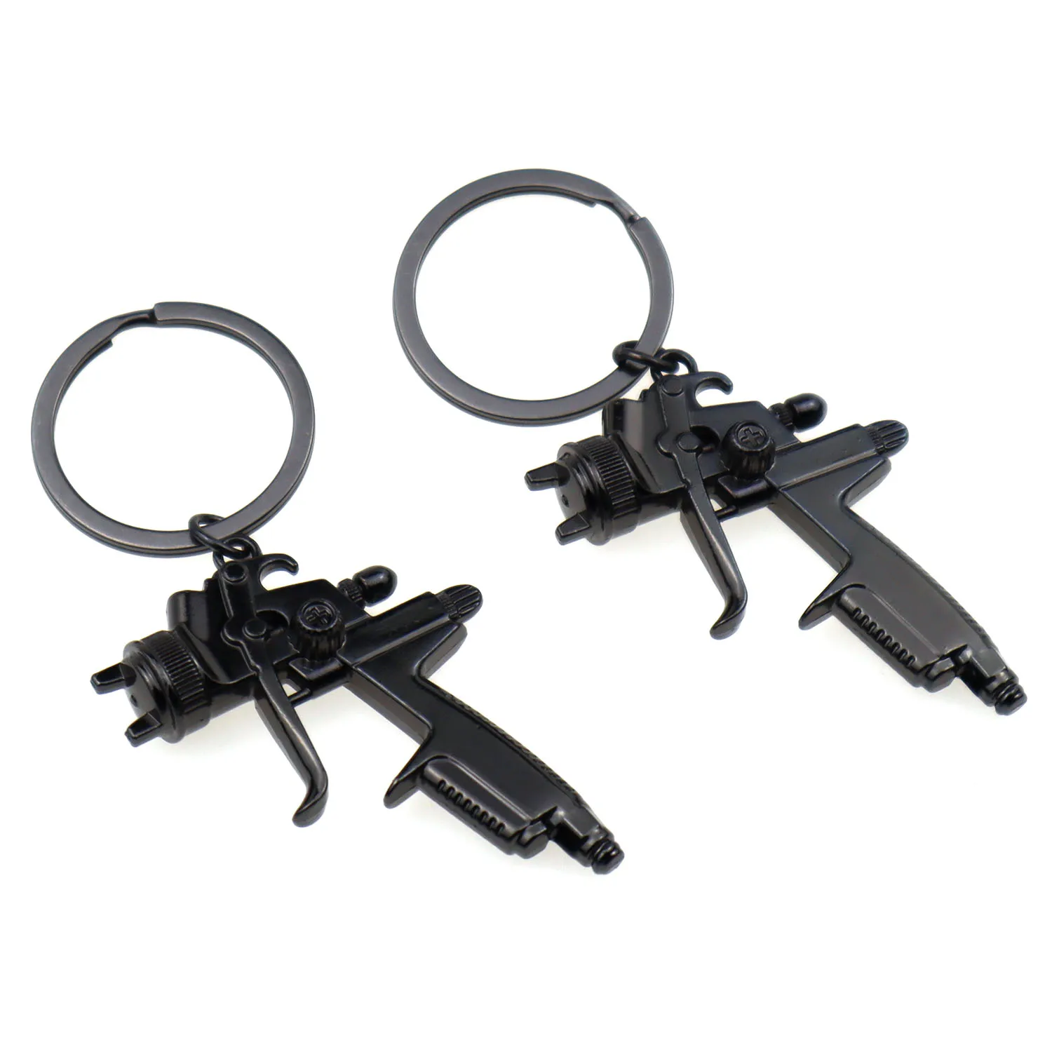 

2 Pack - Spray Paint Gun Metal Key Chain Ring Pendant Keychain Accessories Gift Black