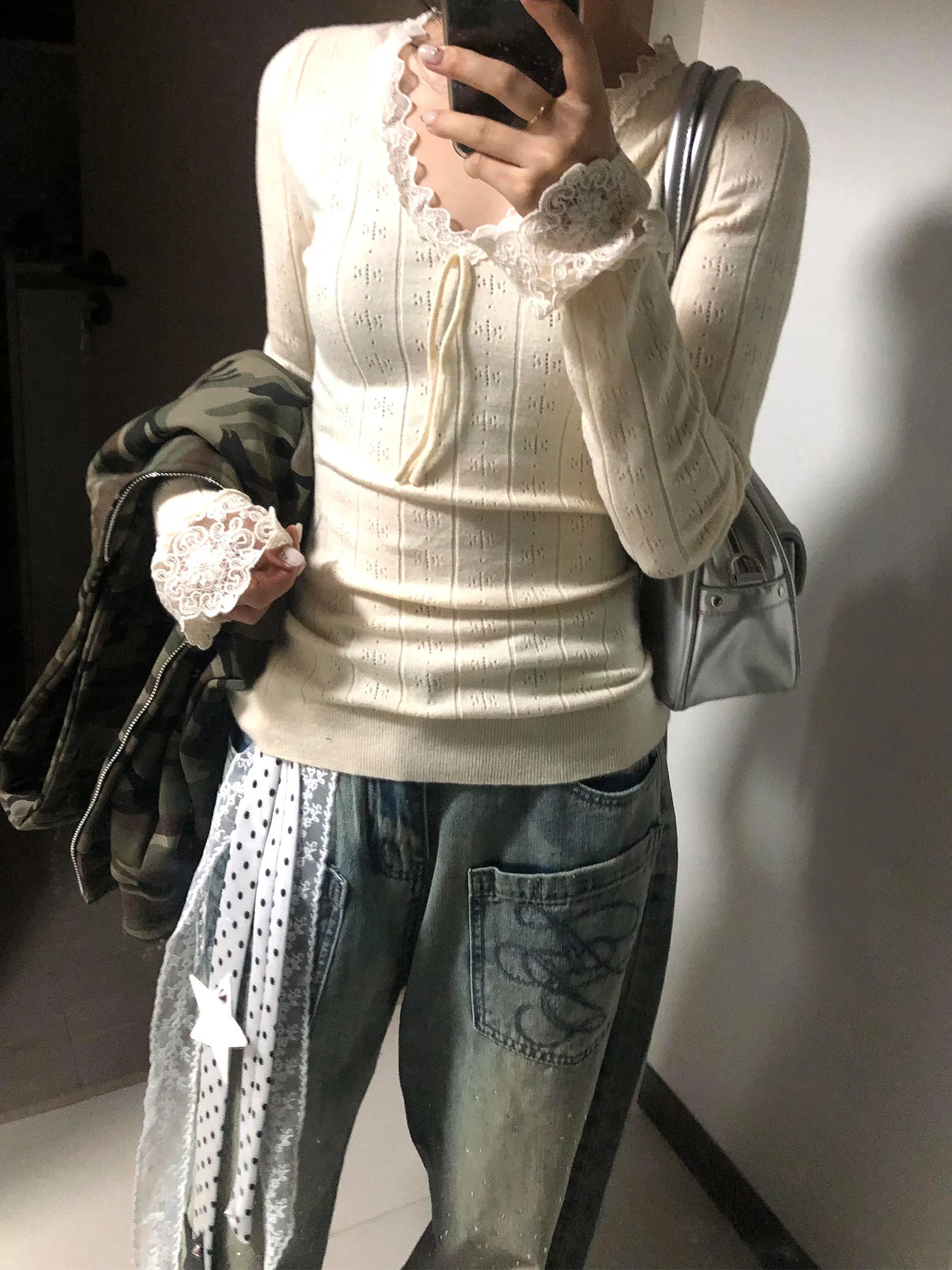 Cintura alta bordado diamante fla Thiened perna reta jeans feminino outono inverno novo sle americano sle zíper closu...